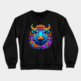 Colorful Highland Cow with florals Crewneck Sweatshirt